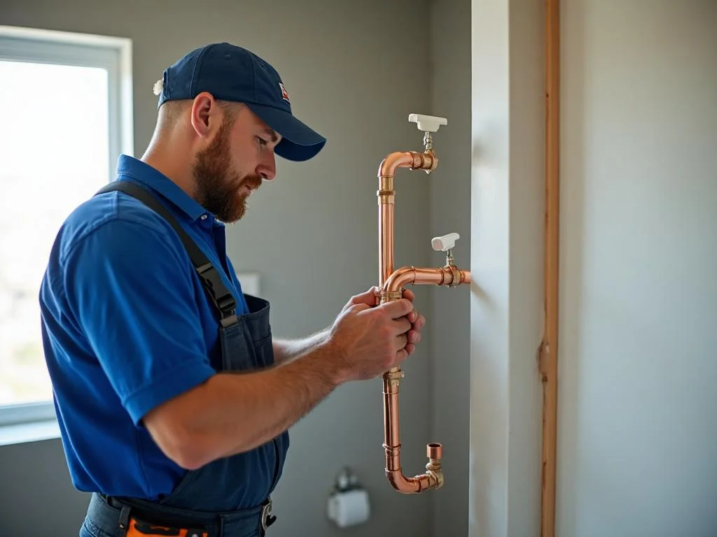 Plumber working on construction site